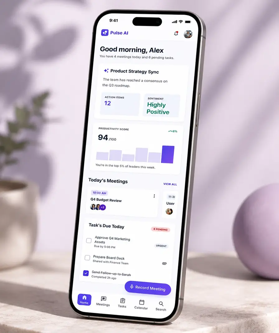 AI Meeting Assistant UI/UX Design Case Study | Pulse AI Productivity App