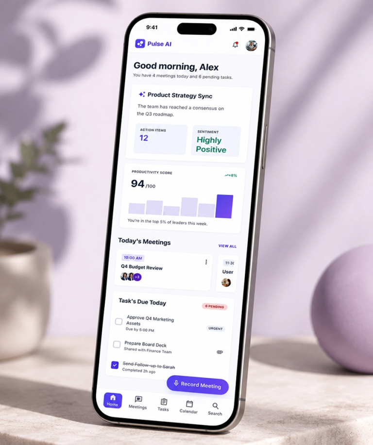 AI Meeting Assistant UI/UX Design Case Study | Pulse AI Productivity App